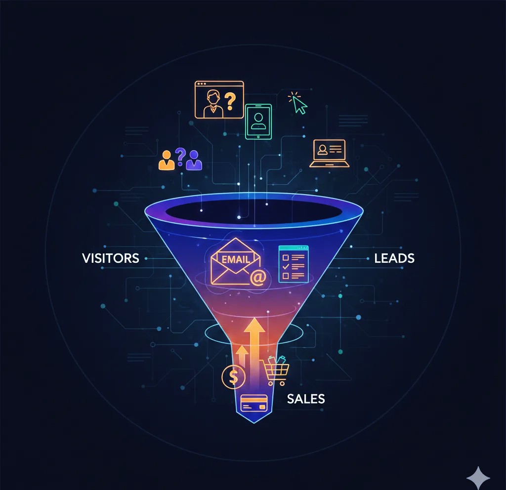 Landing page funnel for lead generation in digital marketing