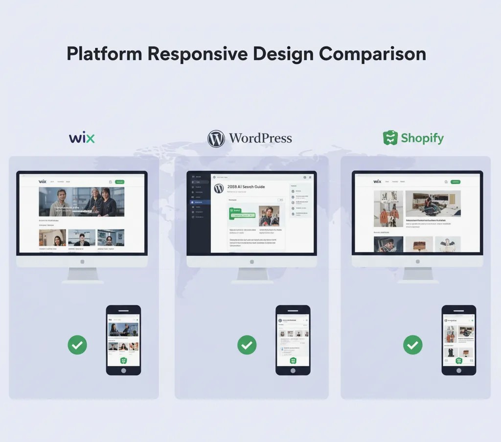 Mobile-friendly and performance comparison of Wix, WordPress, and Shopify in 2025