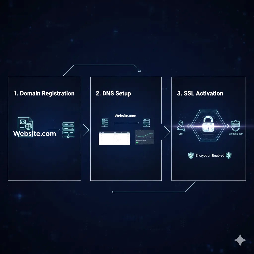 Step-by-step guide to setting up domain, DNS, and SSL for beginners”