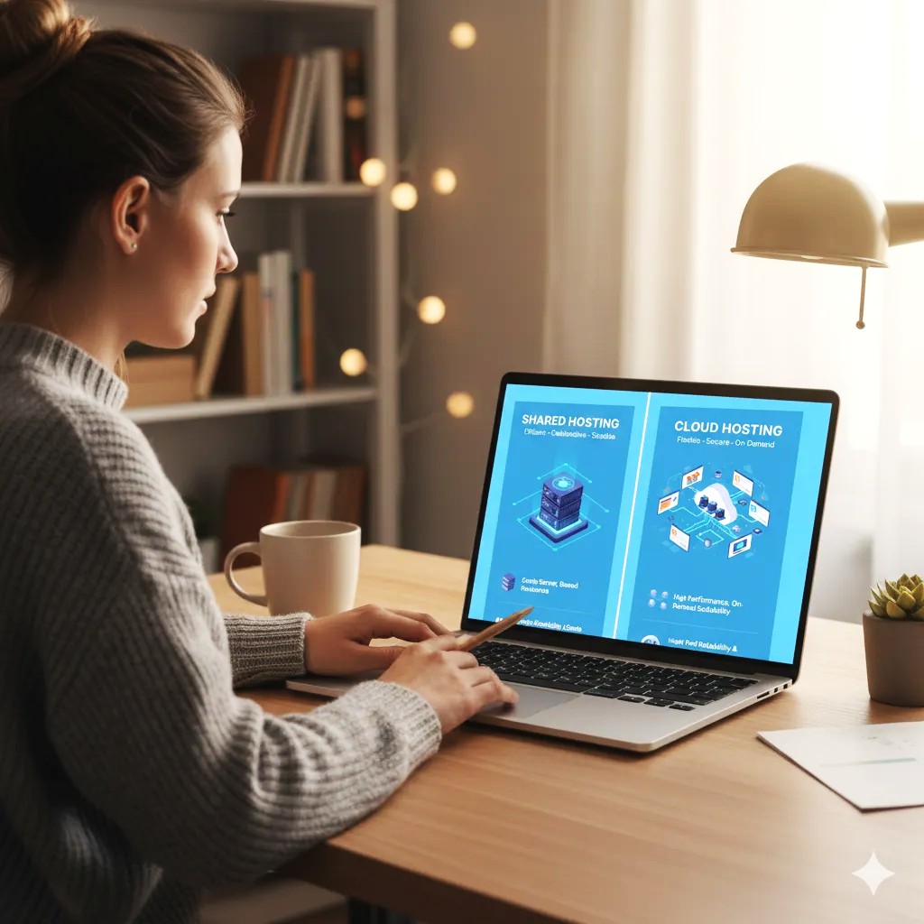 Comparison chart highlighting differences between cloud hosting and shared hosting