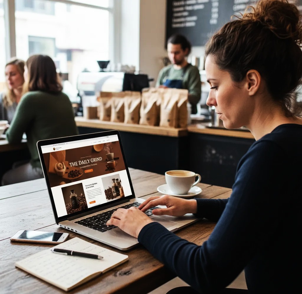 Small business owner launching website using cheapest domain and hosting bundle